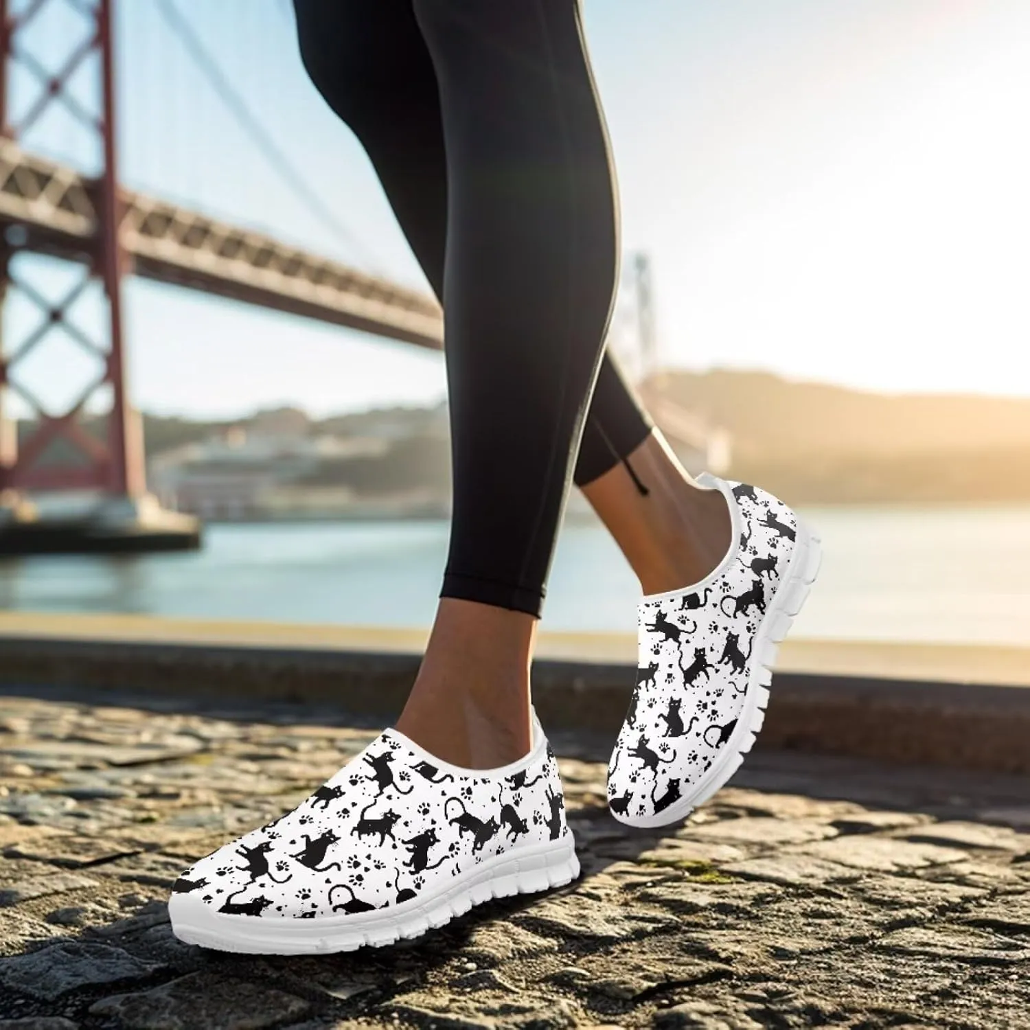 Women's Cat Print Outdoor Loafers Wide Driving Shoes Classic Business Work Flats Loafer Size 5-13