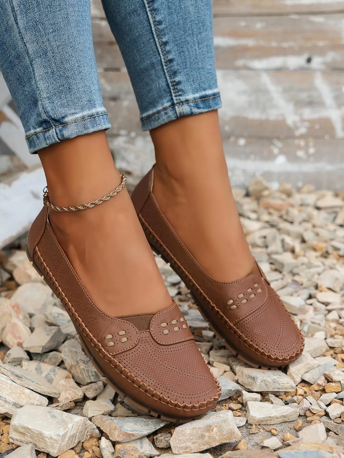 Women's Classic Comfort Leather Penny Loafers Casual Slip-Ons Lightweight Walking Flats Driving Mocs Boat Shoes