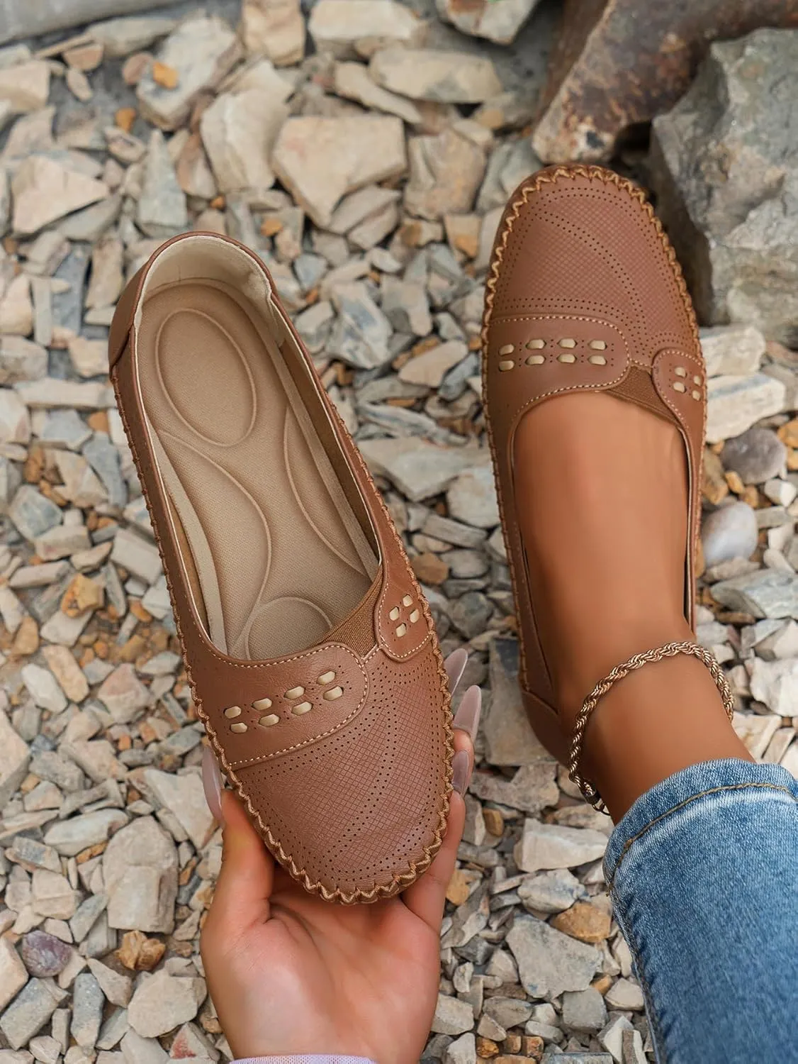 Women's Classic Comfort Leather Penny Loafers Casual Slip-Ons Lightweight Walking Flats Driving Mocs Boat Shoes