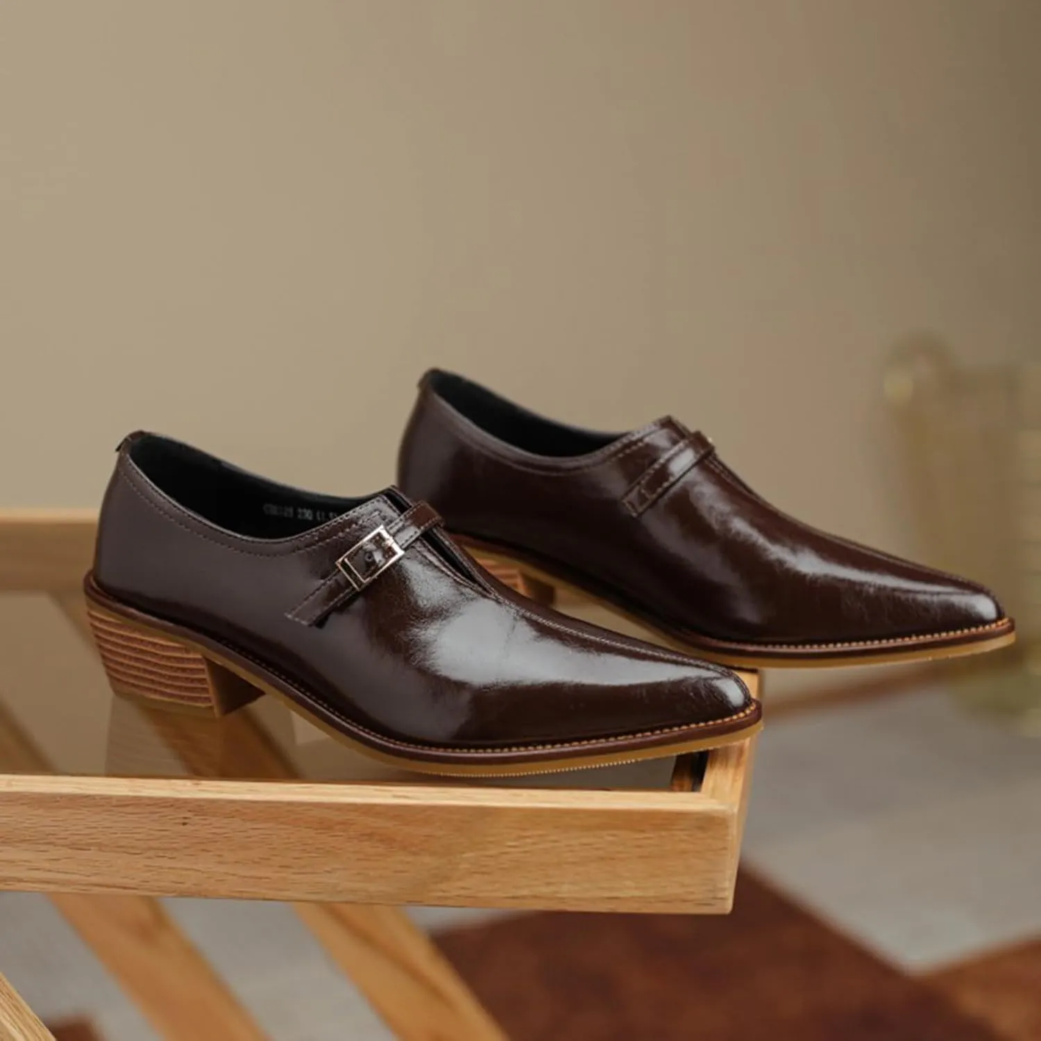 Women'S Fashion Leather Chunky Block Stacked Heel Ankle Boots With Belt Buckles, Elegant Closed Pointed Toe Casual Dress Loafers Office Formal Business Pumps.