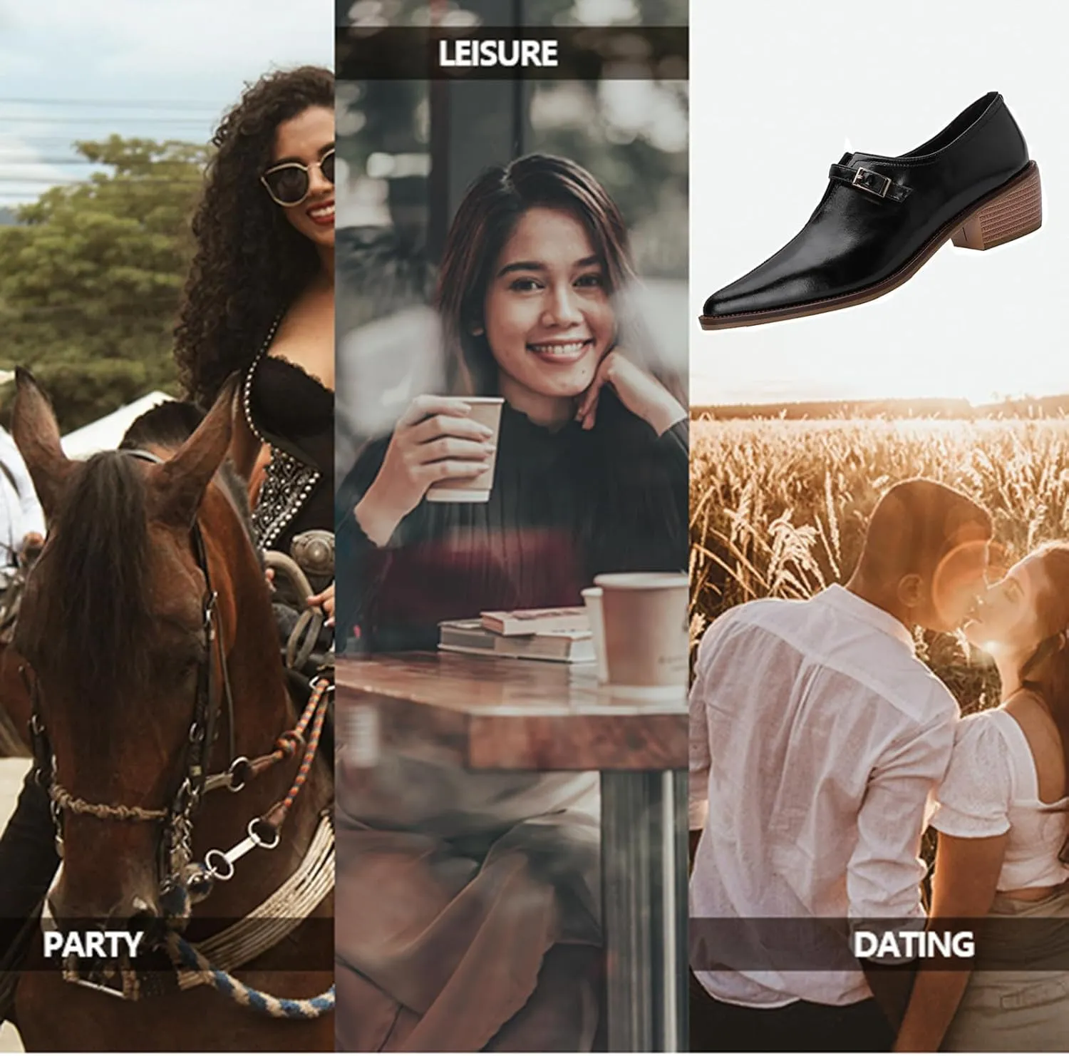 Women'S Fashion Leather Chunky Block Stacked Heel Ankle Boots With Belt Buckles, Elegant Closed Pointed Toe Casual Dress Loafers Office Formal Business Pumps.