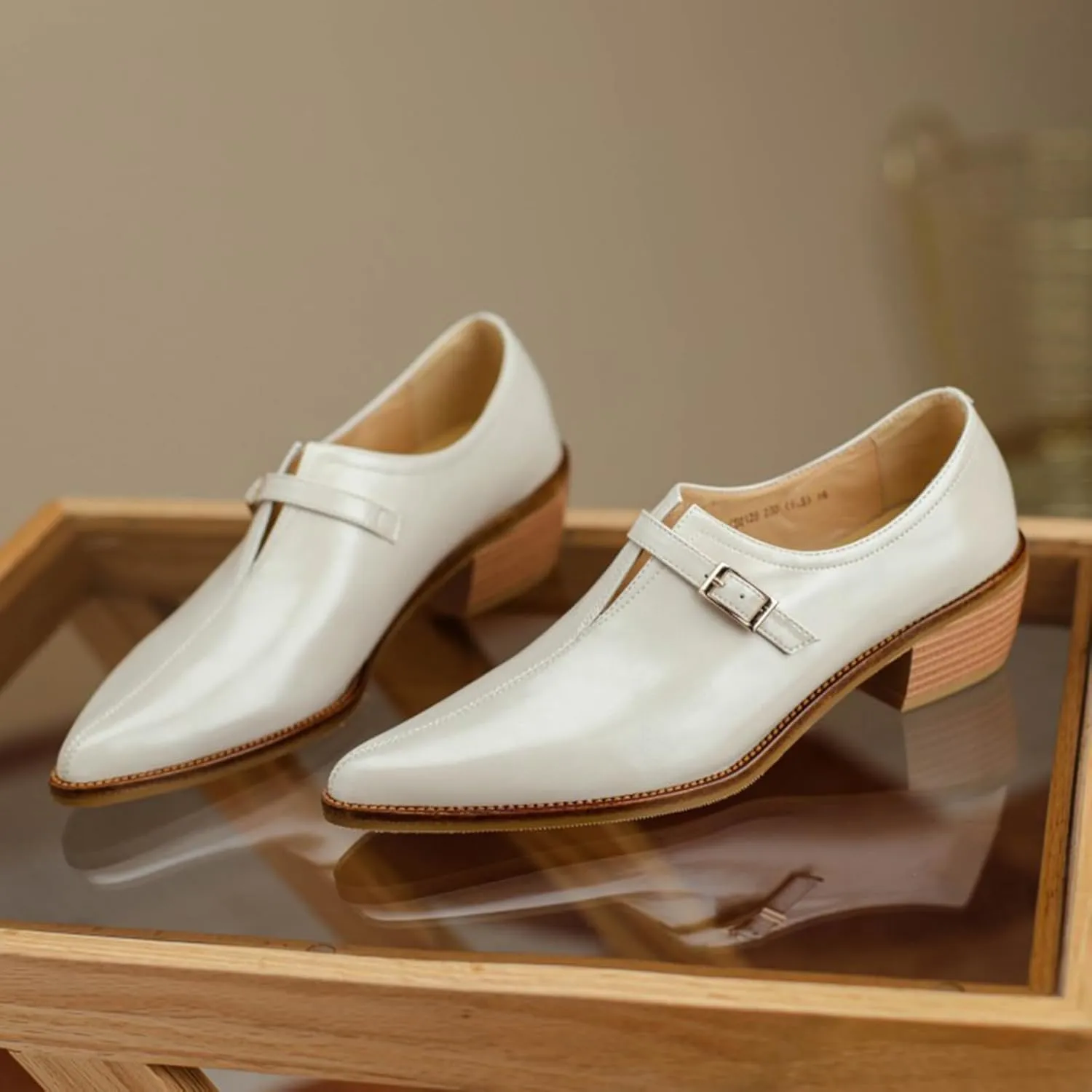Women'S Fashion Leather Chunky Block Stacked Heel Ankle Boots With Belt Buckles, Elegant Closed Pointed Toe Casual Dress Loafers Office Formal Business Pumps.