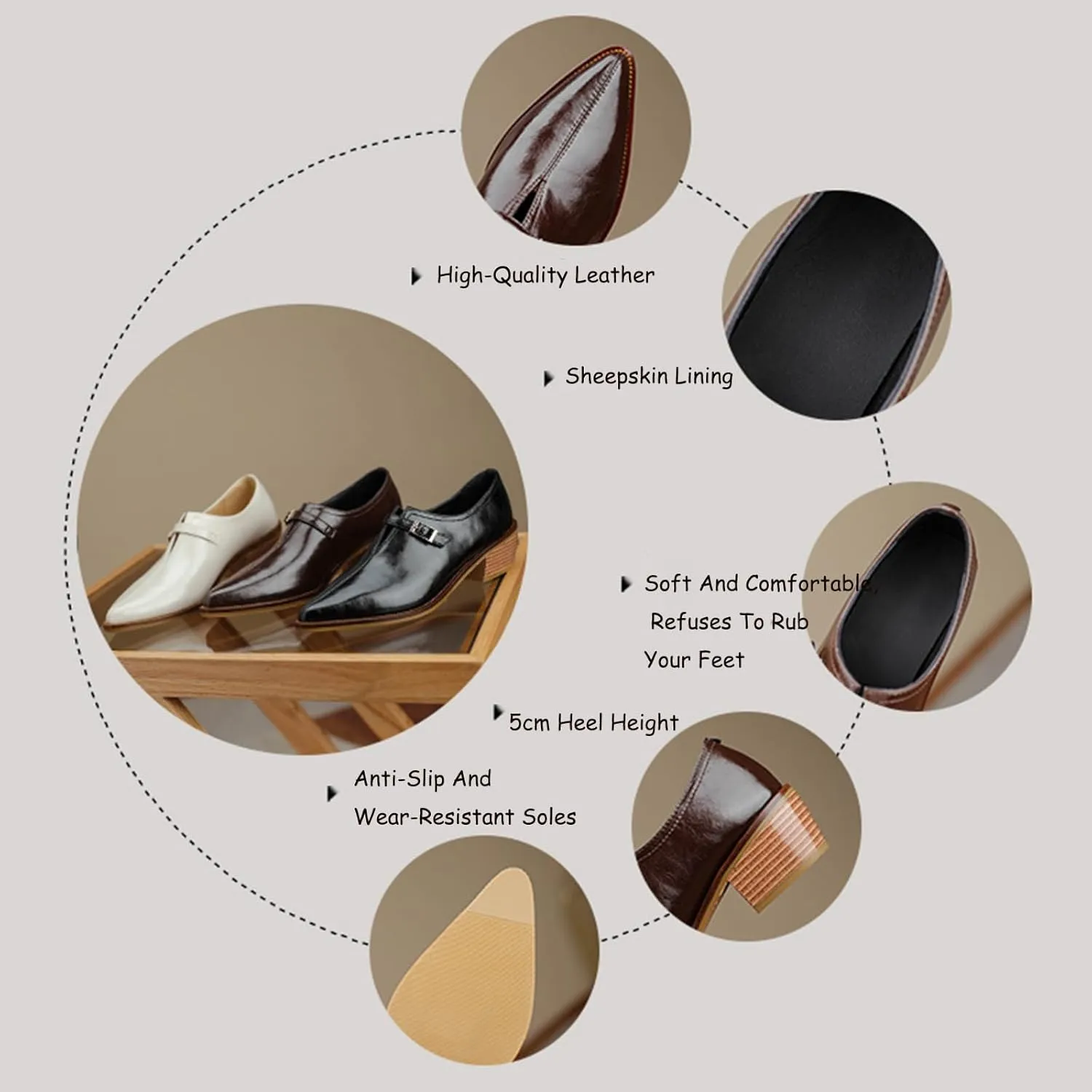 Women'S Fashion Leather Chunky Block Stacked Heel Ankle Boots With Belt Buckles, Elegant Closed Pointed Toe Casual Dress Loafers Office Formal Business Pumps.