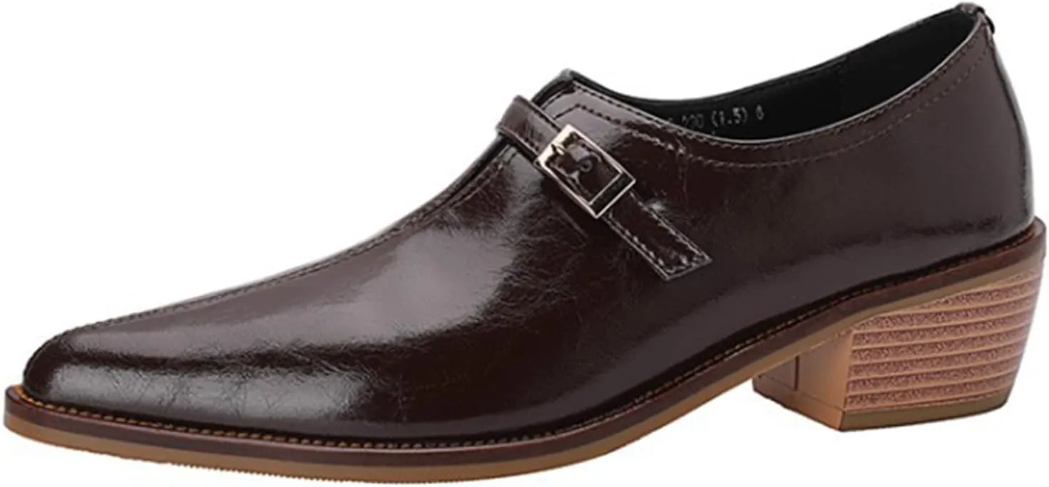 Women'S Fashion Leather Chunky Block Stacked Heel Ankle Boots With Belt Buckles, Elegant Closed Pointed Toe Casual Dress Loafers Office Formal Business Pumps.