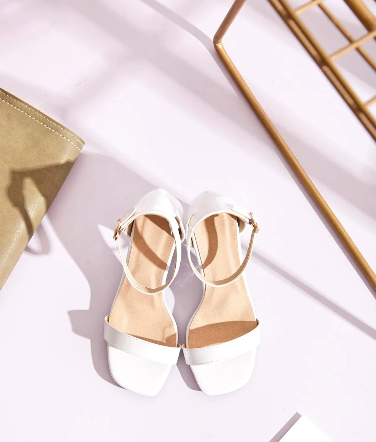 Women's JS45 Light Weight Peep Toe Block Patent-Leather Mid Block Heeled Sandals