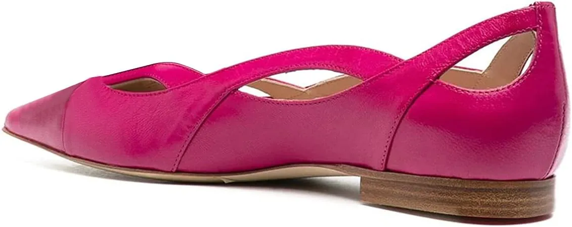 XYD Women Pointed Toe Comfortable Flats Cut Out Curved Real Leather Sandals Easy Walking Low Heel Dress Casual Shoes