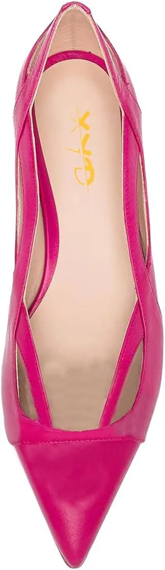 XYD Women Pointed Toe Comfortable Flats Cut Out Curved Real Leather Sandals Easy Walking Low Heel Dress Casual Shoes