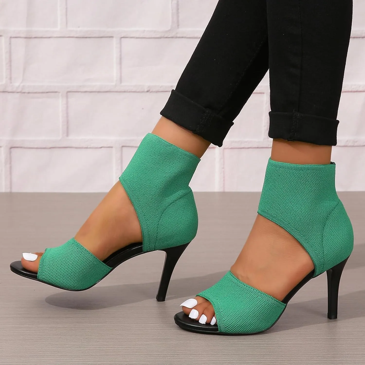 ZBYY Women's Peep Toe Stiletto Heeled Sandals Stretchy Knit Breathable Sexy Open Toe Dressy Wedding High Heels Shoes